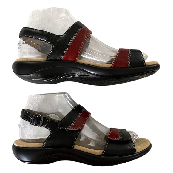 SAS Black & Red Hidden Nudu Heel Strap Leather Sandals Size 6.5 EUC Comfort Sole - Picture 6 of 14